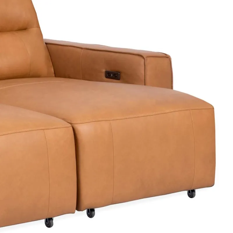Genuine Leather Modular Loveseat with Power Sliding Seats and Media Console - 3 pcs