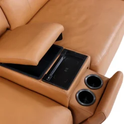 Genuine Leather Modular Loveseat with Power Sliding Seats and Media Console - 3 pcs