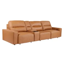 Genuine Leather Modular Sofa with Power Sliding Seats and Media Console - 4 pcs