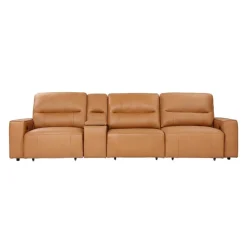 Genuine Leather Modular Sofa with Power Sliding Seats and Media Console - 4 pcs