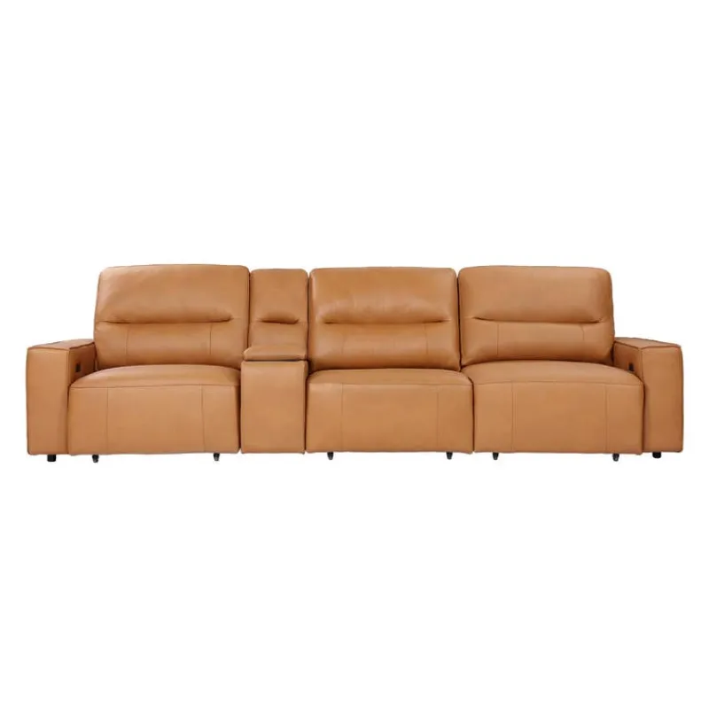 Genuine Leather Modular Sofa with Power Sliding Seats and Media Console - 4 pcs