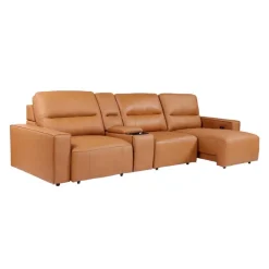 Genuine Leather Modular Sofa with Power Sliding Seats and Media Console - 4 pcs