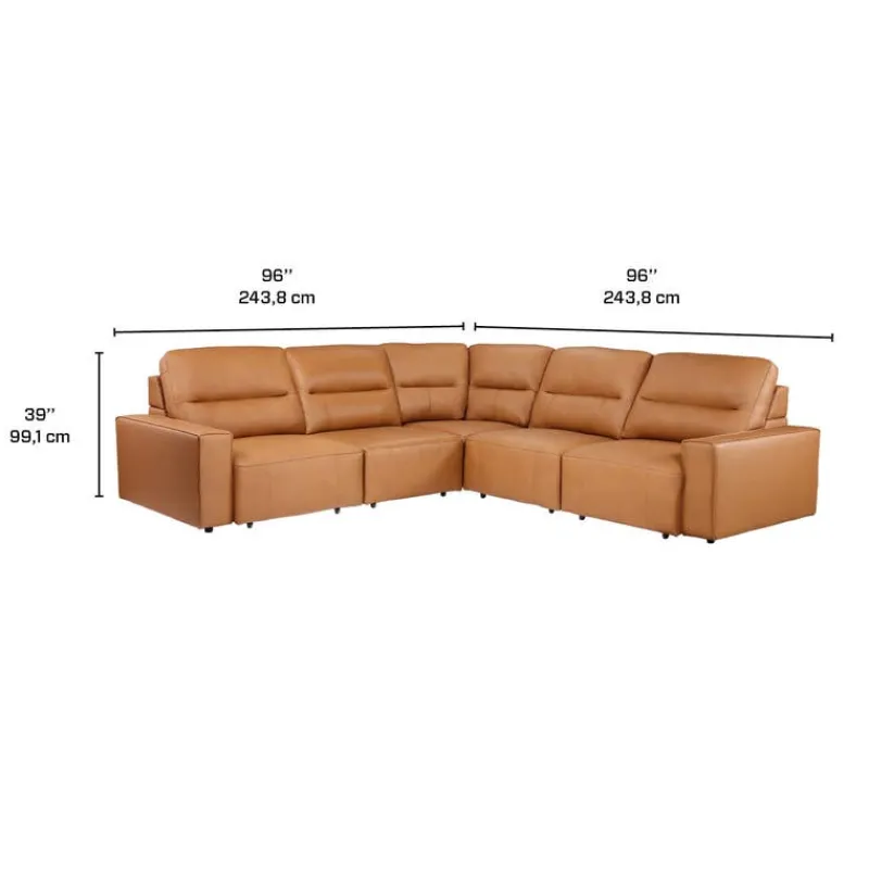 Genuine Leather Modular Sectional with Power Sliding Seats - 5 pcs