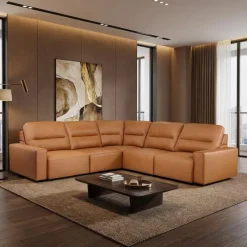 Genuine Leather Modular Sectional with Power Sliding Seats - 5 pcs