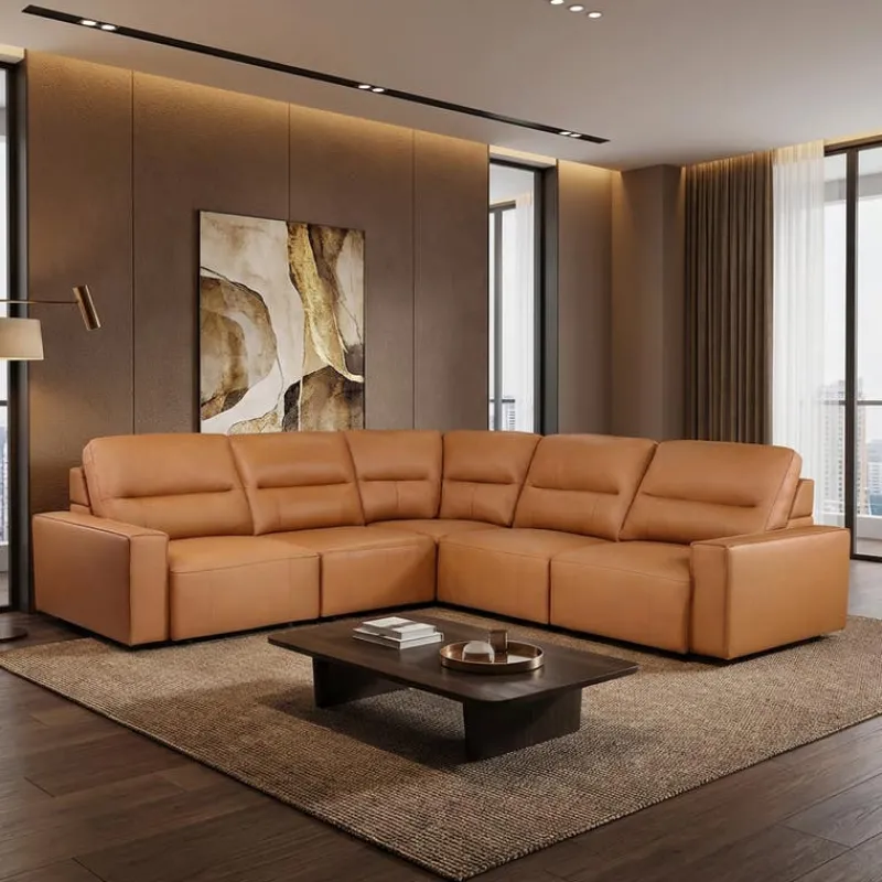 Genuine Leather Modular Sectional with Power Sliding Seats - 5 pcs