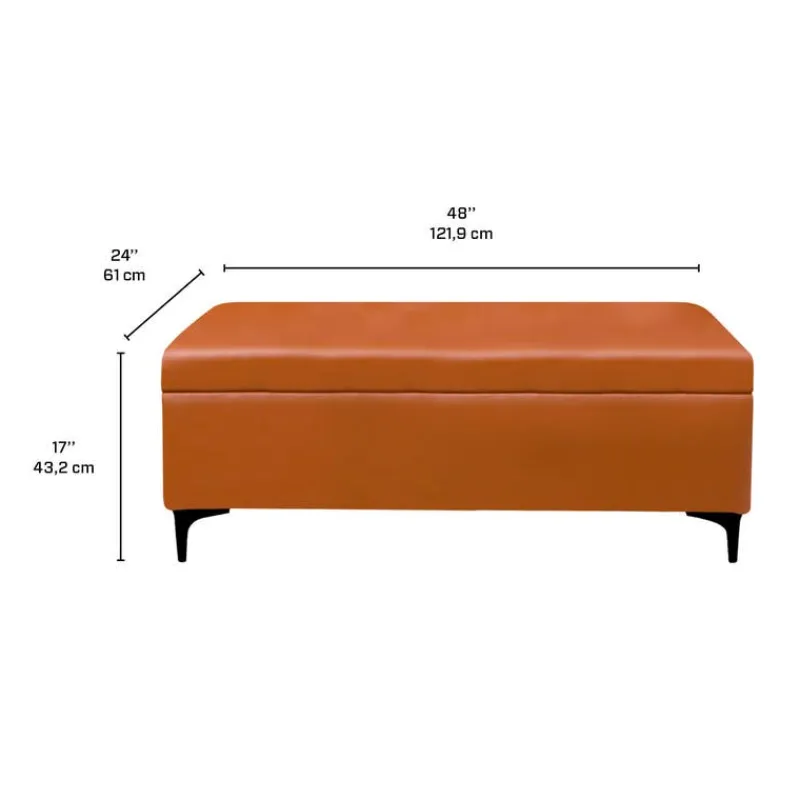 Sofa By Fancy Genuine Leather Ottoman with Storage - Cognac