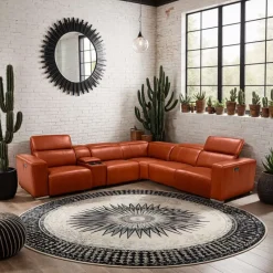 HTL Genuine Leather Power Modular Reclining Sectional with Adjustable Headrests – 6 pcs