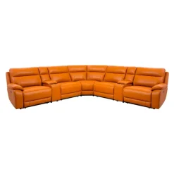 Genuine Leather Power Modular Reclining Sectional with 2 Consoles - 7 pcs