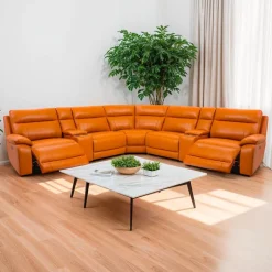 Genuine Leather Power Modular Reclining Sectional with 2 Consoles - 7 pcs