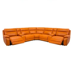 Genuine Leather Power Modular Reclining Sectional with 2 Consoles - 7 pcs