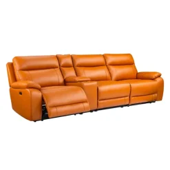 Genuine Leather Power Modular Reclining Sofa with Console - 4 pcs