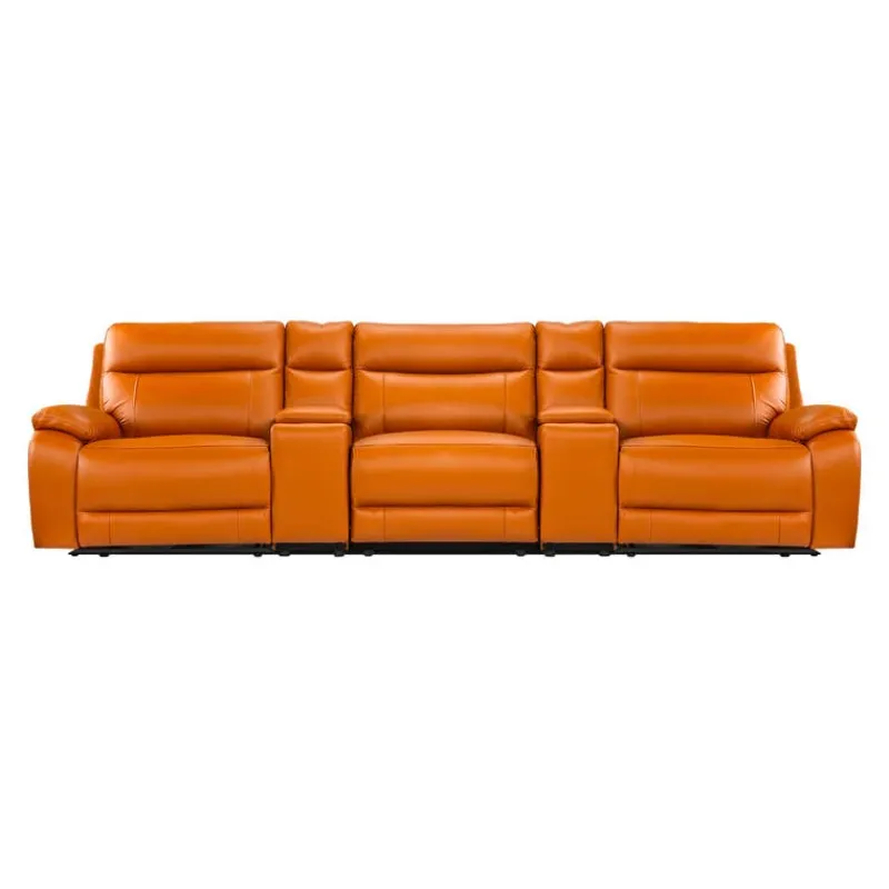 Genuine Leather Power Modular Reclining Sofa with 2 Consoles - 5 pcs