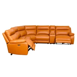 Genuine Leather Power Modular Reclining Sectional with Console - 6 pcs