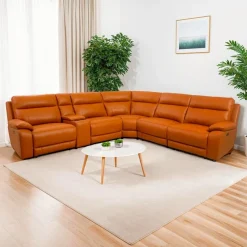 Genuine Leather Power Modular Reclining Sectional with Console - 6 pcs