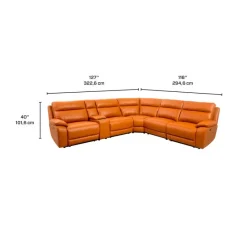 Genuine Leather Power Modular Reclining Sectional with Console - 6 pcs