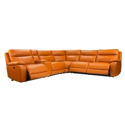 Genuine Leather Power Modular Reclining Sectional with Console - 6 pcs