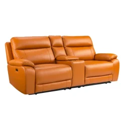 Genuine Leather Power Modular Reclining Loveseat with Console - 3 pcs