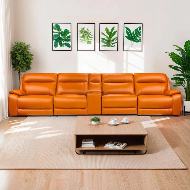 Genuine Leather Power Modular Reclining Sofa with Console - 5 pcs