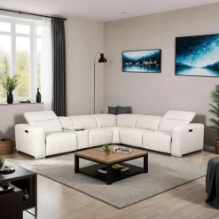 HTL Genuine Leather Power Modular Reclining Sectional with Adjustable Headrests – 6 pcs