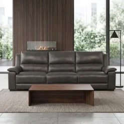 Genuine Leather Power Reclining Sofa with Fold-Down Backrest