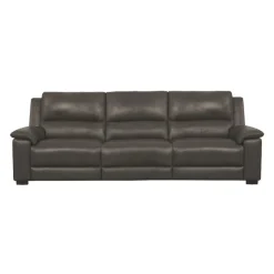 Genuine Leather Power Reclining Sofa with Fold-Down Backrest