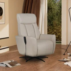 Genuine Leather Power Recliner and Swivel Chair with 4 Motors, Massage, Built-In Speakers, and LED Lighting