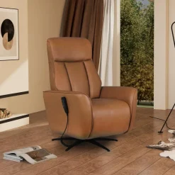 Genuine Leather Power Recliner and Swivel Chair with 4 Motors, Massage, Built-In Speakers, and LED Lighting