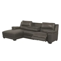 Genuine Leather Power Reclining Sectional with Chaise and Fold-Down Backrest