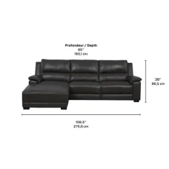 Genuine Leather Power Reclining Sectional with Chaise and Fold-Down Backrest