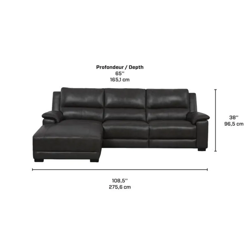 Genuine Leather Power Reclining Sectional with Chaise and Fold-Down Backrest