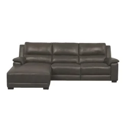 Genuine Leather Power Reclining Sectional with Chaise and Fold-Down Backrest