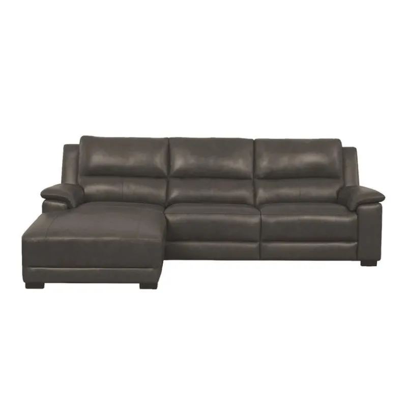 Genuine Leather Power Reclining Sectional with Chaise and Fold-Down Backrest