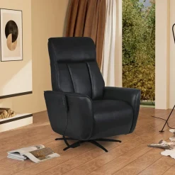 Genuine Leather Power Recliner and Swivel Chair with 4 Motors, Massage, Built-In Speakers, and LED Lighting