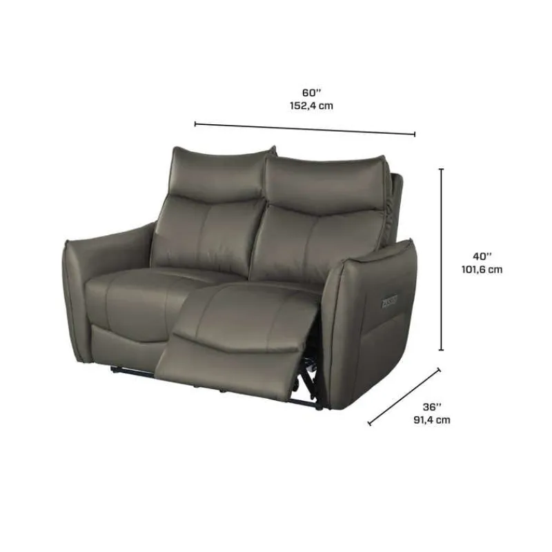 Genuine Leather Power Reclining Loveseat with 3 Motors - Headrest, Footrest & Lumbar Support