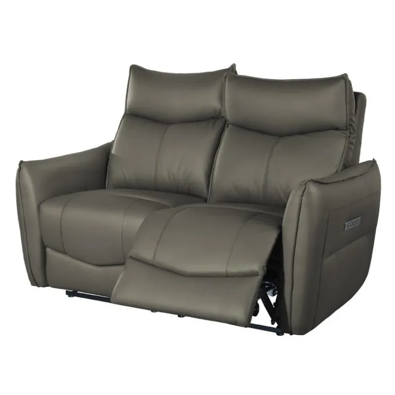 Genuine Leather Power Reclining Loveseat with 3 Motors - Headrest, Footrest & Lumbar Support