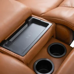 Genuine Leather Power Reclining Modular Loveseat with Adjustable Headrests, Console and Retractable Cup Holders - 3 pcs