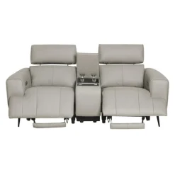 Genuine Leather Power Reclining Loveseat with Console