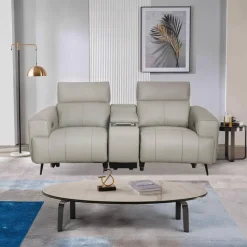 Genuine Leather Power Reclining Loveseat with Console