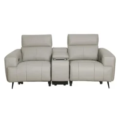 Genuine Leather Power Reclining Loveseat with Console