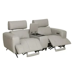 Genuine Leather Power Reclining Loveseat with Console