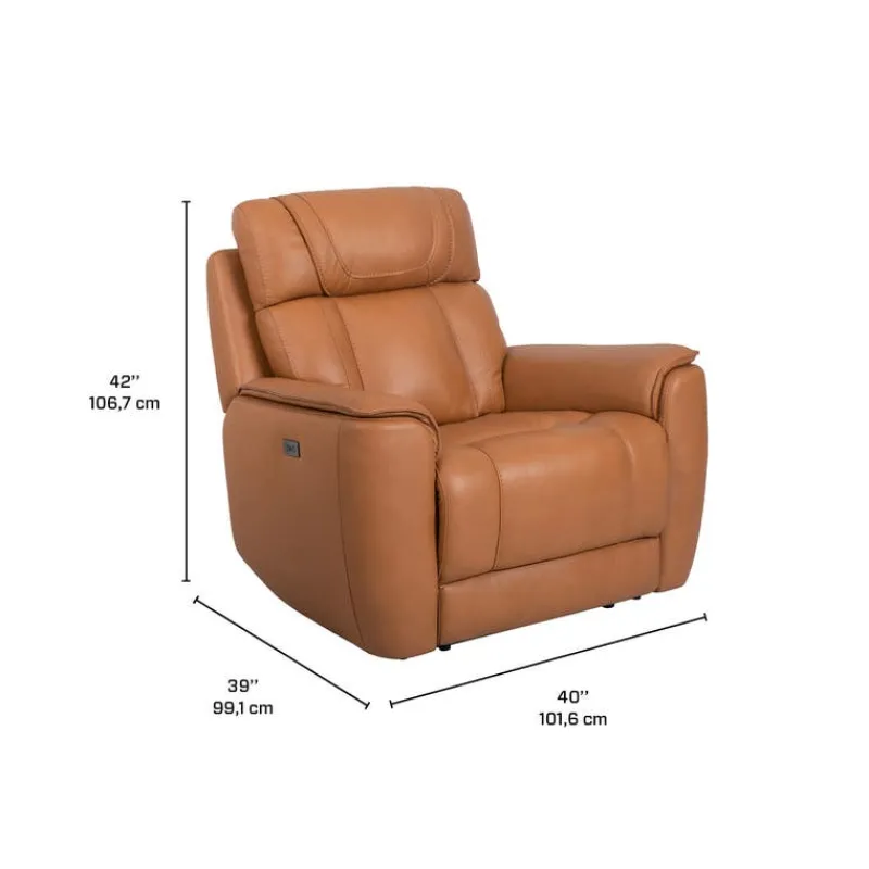 Genuine Leather Power Recliner with Adjustable Headrest