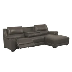 Genuine Leather Power Reclining Sectional with Chaise and Fold-Down Backrest