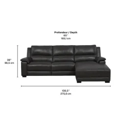 Genuine Leather Power Reclining Sectional with Chaise and Fold-Down Backrest