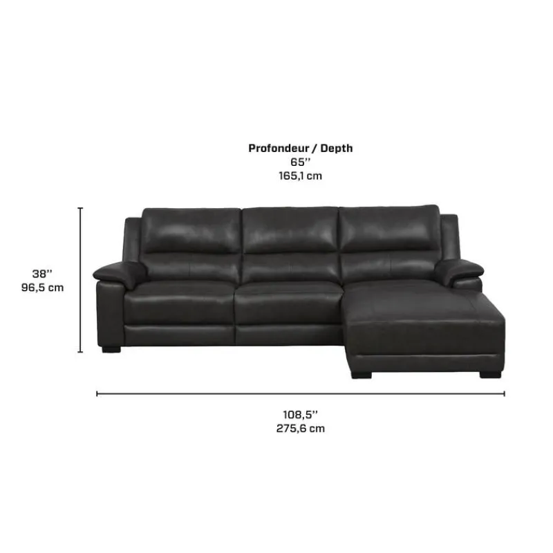 Genuine Leather Power Reclining Sectional with Chaise and Fold-Down Backrest