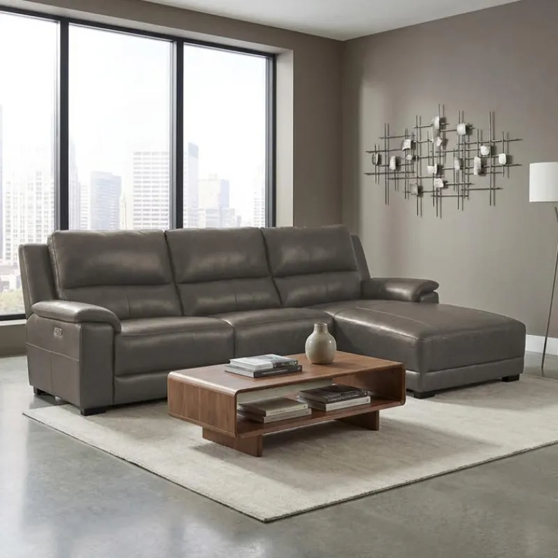 Genuine Leather Power Reclining Sectional with Chaise and Fold-Down Backrest