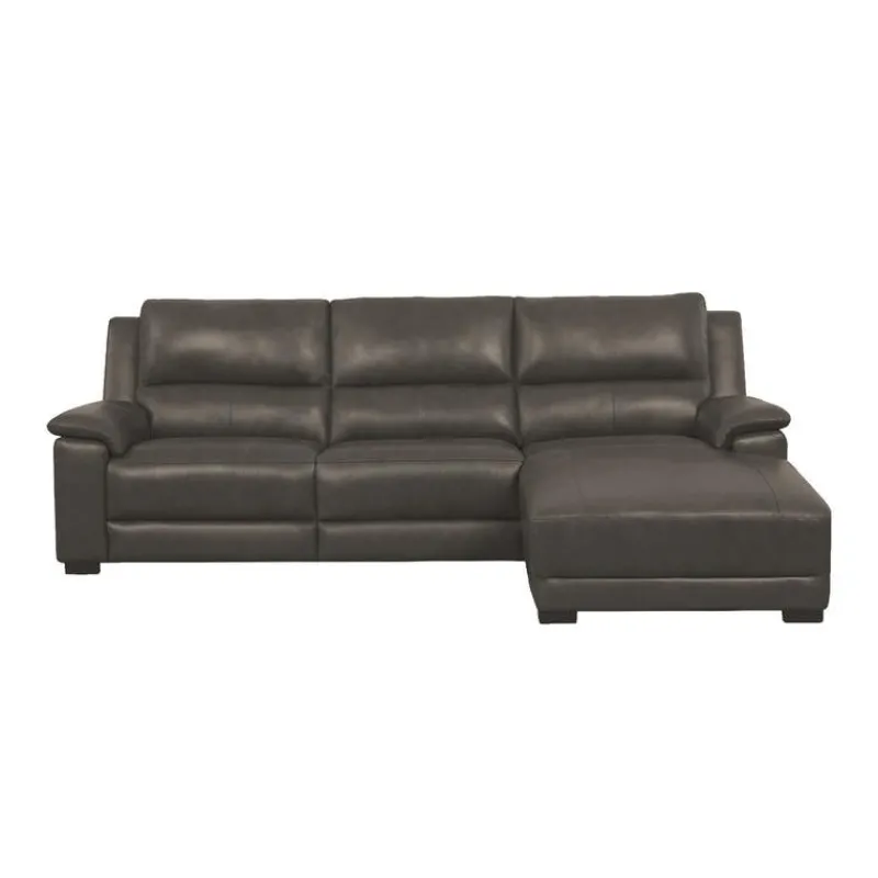 Genuine Leather Power Reclining Sectional with Chaise and Fold-Down Backrest