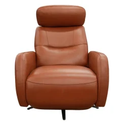 HTL Genuine Leather Power Swivel Recliner with Adjustable Headrest –