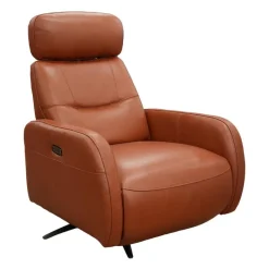 HTL Genuine Leather Power Swivel Recliner with Adjustable Headrest –