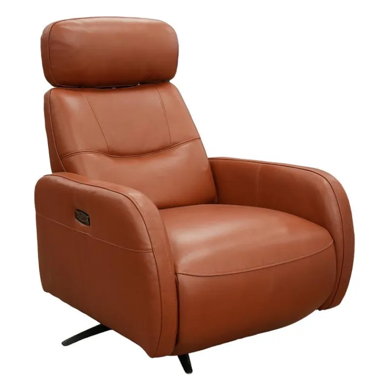 HTL Genuine Leather Power Swivel Recliner with Adjustable Headrest –