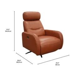 HTL Genuine Leather Power Swivel Recliner with Adjustable Headrest –